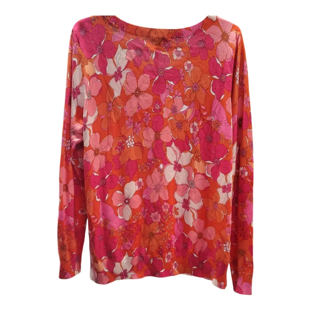 Talbots‎ Sweater Tossed Flowers Crewneck Pink Lightweight Pullover Sz Large